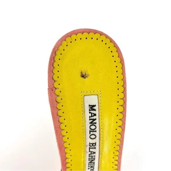 Manolo Blahnik Pastel Hearts and Floral Cutout Pointed Toe Mules Pumps 35.5 - Picture 8 of 8